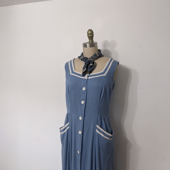 (41) vtg 1940s blue white day dress - Picture 2 of 5